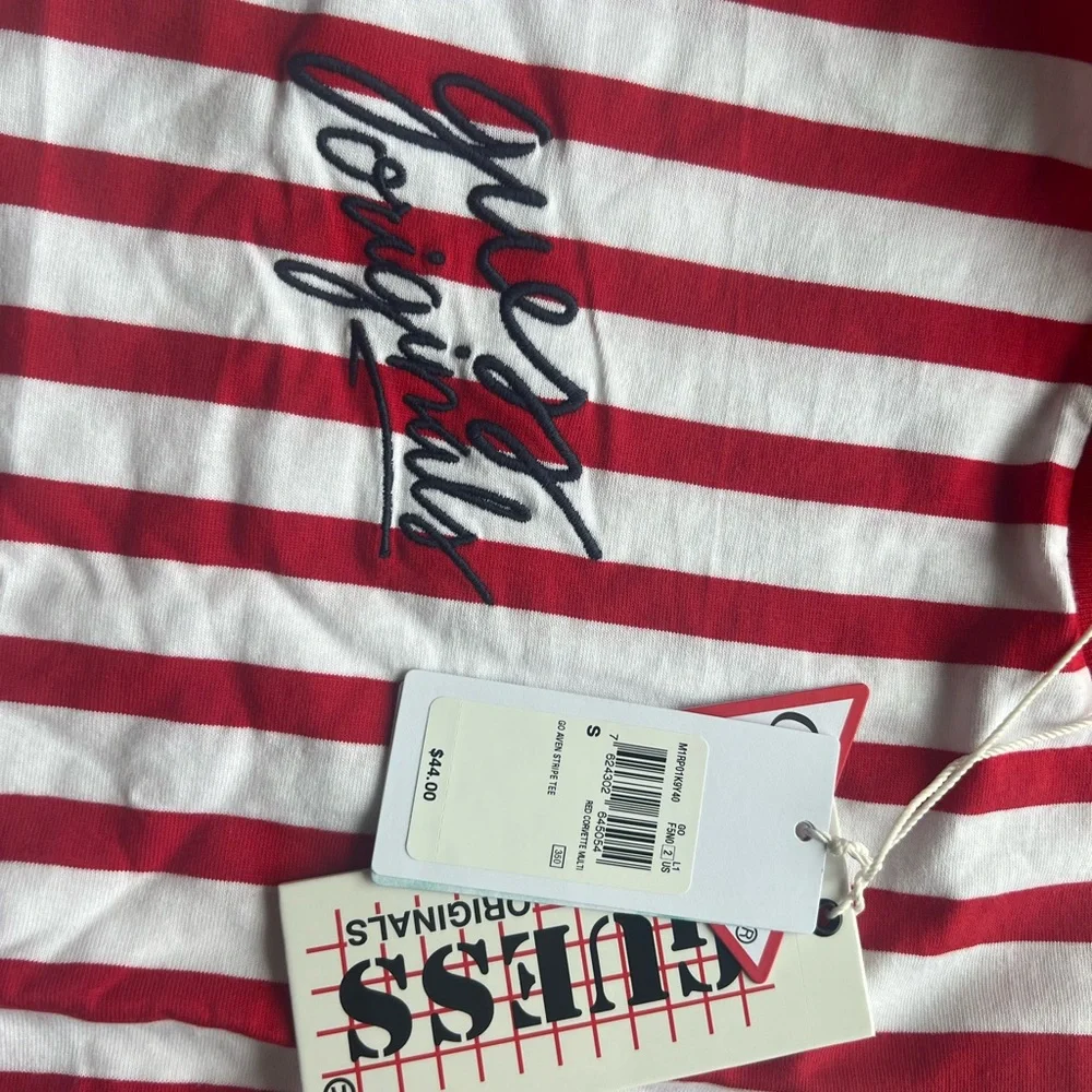New Size S&M GUESS Originals Aven Stripe Tee Red Cream Navy ASAP Relaxed Fit T - Picture 11 of 11